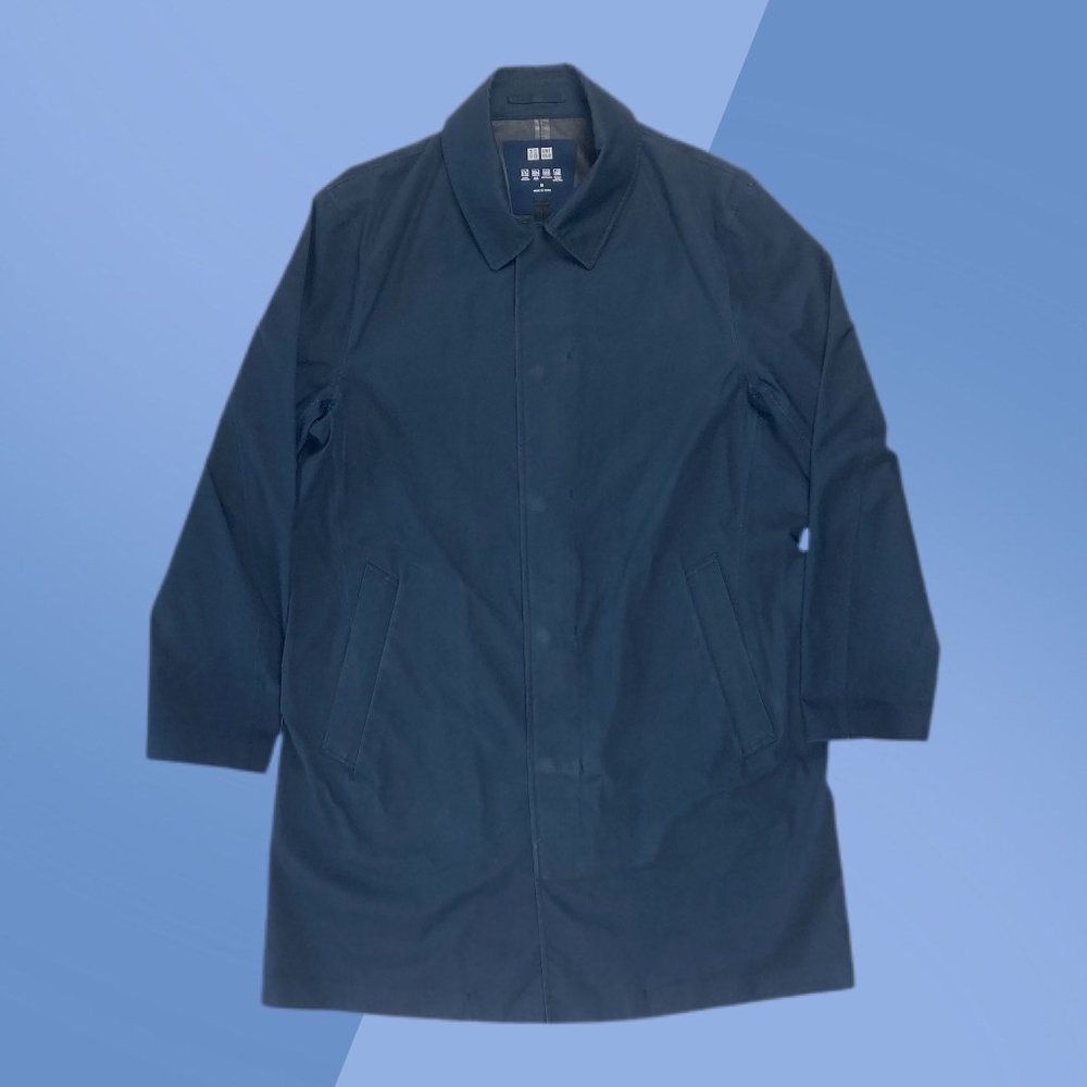 Uniqlo Navy Blue Water Resistant Breathable Full Zip Button Rain Coat Men's M